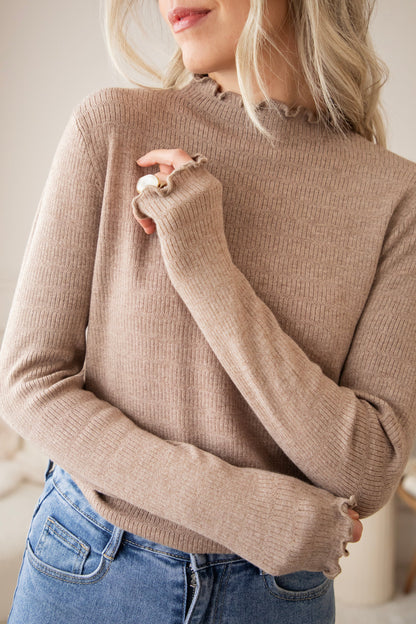 Atelier Élan™ Ruffled Taupe Longsleeve
